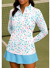 Χαμηλού Κόστους Γυναικείο πουκάμισο-Γυναικεία Άνθινο Σποτ Ομίχλης Πουκάμισο Αθλητικό πουκάμισο Φανέλα POLO Πουκάμισο τένις Μακρυμάνικο Φερμουάρ Λουλουδάτο UPF50+ Ανθεκτικό στην υπεριώδη ακτινοβολία Υψηλή Ελαστικότητα Ύγρανση Αναπνέει