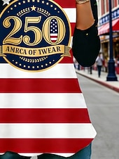  Amerykański Dzień Niepodległości Damskie Podkoszulek Koszulka Nadruk Graficzny Flaga Ameryki Moda Elegancki Klasyczny Długi rękaw Półgolf Zwykłe topy Codzienny Weekend Ubrania wakacyjne biało