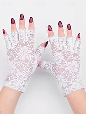 baratos Casamento ACC-Luvas femininas sem dedos com renda, em poliéster, diversas cores, perfeitas para casamentos e festas.