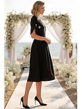 cheap Semi-formal / Cocktail-A-Line Tea Length Party Dress Cocktail Dress Wedding Guest Dress Wedding Guest Dresses Elegant Vintage Daily Short Sleeve V Neck Wedding Church with Pleats