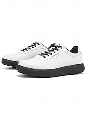 voordelige Heren Golf Schoenen-Witte golfschoenen voor heren zonder spikes, ademend bovenwerk, stabiele gripzool, minimalistische sportstijl voor golfbanen en casual gebruik.