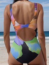 رخيصةأون مايوه قطعة واحدة-نسائي ملابس السباحة قطعة واحدة مايوه روب ملابس السباحة العطلة موضة ورد الرسم رقبة دائرية بدون كم بدلة سباحة