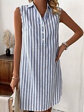 economico Abito a Strisce e Geometrico-Per donna Mini Abito Abito Camicia Moda Moderno Vacanza Uscire Weekend Vestibilità comoda A righe Senza Maniche Colletto a Camicia Blu Nero Vino Verde Estate Primavera