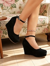 levne Retro styl 50. let-Dámské červené lodičky na klínku s páskem přes kotník – elegantní platformové podpatky z 50. let pro milovnice retro stylu, večírky, svatby a večerní akce