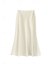 economico Gonne Formali-Per donna Gonne in raso Elegante Vintage Moda Casual Midi Vita Alta Gonne Semplice Arricciato Patchwork Inelastico Quotidiano Ufficio / Carriera Grigio verde Vinaccia Aalbicocca Nero Estate