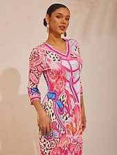 voordelige Boho-jurken-Blush&amp;Beast abstracte roze paisley stretchjurk