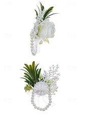 preiswerte Hochzeit ACC-Herren-Ansteckblume und Handgelenkschmuck aus Kunstblumen – Materialmix – perfekt für Hochzeiten und Partys