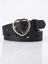 baratos Dia dos Namorados-Cinto feminino ajustável com fivela em formato de coração, em couro sintético, disponível em diversas cores, perfeito para presentes de Dia dos Namorados e para uso diário.