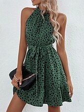 Недорогие Искусство и Дизайн Платья-Жен. Мини-платье Платье A-силуэта Платье-комбинация Платье с открытыми плечами Отпуск На каждый день на открытом воздухе На выход Стандартная посадка Леопард Горошек Без рукавов НАЙКА НЕКО