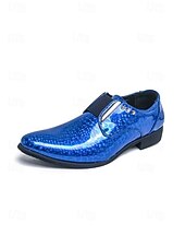 cheap Derby Shoes-Men's Blue Patent Leather Crocodile Print Slip-on Shoes - Elegant Formal Footwear for Business and Evening Gatherings and Weddings
