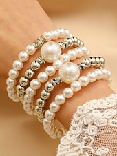 Недорогие Свадьба ACC-Женский набор браслетов из искусственного жемчуга, элегантный дизайн из серебра и жемчуга, разнообразные варианты для свадеб, вечеринок, торжественных мероприятий и в качестве свадебного аксессуара.