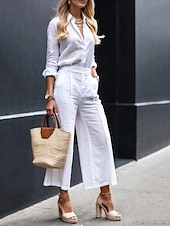 economico Abiti da donna con camicetta-Per donna Set di Pantaloni Bolero Top Manica Lunga Colletto a Camicia Semplice Arricciato Moda Streetwear All'aperto Ufficio Vacanza Nero Bianco Rosa Estate Vestibilità comoda