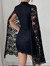 economico miniabito nero-Per donna Abito Lungo Maxi Abito Mini Abito Abito nero Abito in Pizzo Vestito Casual Elegante Moda Moderno Quotidiano Vacanza Uscire Vestibilità regolare Floreale Semplice Manica Lunga Collo alla