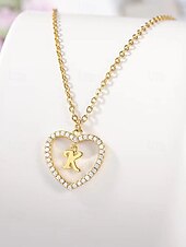 billige Valentinsdag-hjerteformet anhengskjede for kvinner – legeringsmateriale, 26 alfabetstiler, strass-aksenter – perfekt valentinsdagsgave