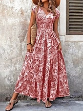 economico Abito Boho da Vacanza-Per donna Abito lungo maxi Abito Lungo Maxi Abito Abito da Spiaggia Abito Floreale Abito Boho Elegante Moda Moderno Quotidiano All'aperto Vacanza Vestibilità regolare Floreale Manica Corta Scollo a V