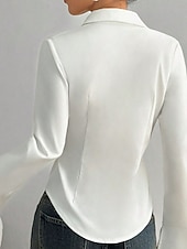 baratos Blusas Simples-Mulheres Saia camisa de botão Blusa Bordado Botões Côr Sólida Elegante à moda Casual Manga Longa Aberto para a Lateral Tops regulares Diário Trabalho Feriado Branco Verão Primavera Outono