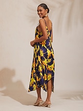 preiswerte Lässiges Kleid mit Aufdruck-Sommerkleid aus Rayon mit Blumenmuster