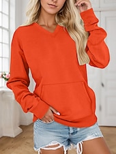 cheap Hoodies &amp; Sweatshirts-Women's Pullover Sweatshirts Plain Fashion Classic Modern Long Sleeve V Neck Regular Tops Street Dailywear White Pink Wine Red Orange Spring Fall