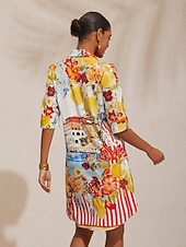 Недорогие Платья для отпуска-Платье-рубашка прямого кроя из атласа с цветочным принтом для отдыха