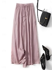 abordables Pantalones-Women's Trousers Summer Pants Baggy Pants Beach Pants Vacation Fashion Streetwear Full Length High Waist Plain Drawstring Elastic Waistband Comfort Soft Breathable Stretchy Beach Holiday Apricot