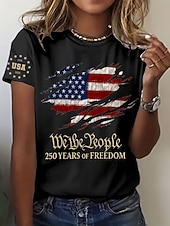baratos Dia da Independência Top-Dia da Independência Aniversário Americano Camiseta Patriótica Feminina Gráfica Bandeira Letra Vintage Moda Estilosa Manga Curta Gola Redonda Estampa Diária Final de Semana Azul Preta Branca Vermelha