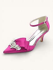 abordables novia-Elegantes zapatos de novia de satén con detalle de diamantes de imitación para mujer: punta puntiaguda, tacón bajo, tira al tobillo y varios colores.