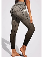 preiswerte 3D-Leggings-Damen Pilates-Leggings Fitnesshose Lässige Leggings Taschen Stempelsteuer Patchwork Pilates Fitnessstudio Fitnesstraining Hosen Strumpfhosen Leggings Blumenmuster Farbverläufe Abstrakt Dunkelgrau