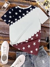  Dzień Niepodległości patriotyczne t-shirt dla kobiet vintage mody stylowe krótkie rękawy okrągły dekolt regularne bluzki codzienne weekendowy nadruk niebieski biały czerwony  niebieski lato wiosna