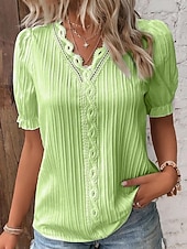 economico T-shirt semplice-Per donna Maglietta Pizzo Patchwork Semplice Moda Elegante Classico Manica Corta Scollo a V Top Regolari Quotidiano Uscire Weekend Nero Bianco Giallo Azzurro cielo Viola Estate Primavera