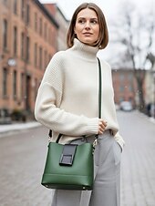 お買い得  ハンドバッグ＆トートバッグ-女性用フェイクレザーバケットバッグ - 多用途のショルダーバッグとクロスボディスタイル、複数の色、カジュアルからセミフォーマルまで使えるトレンディで丈夫なバッグ