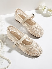 cheap Bride-Women's Ivory Lace Flat Mary Jane Shoes, Beaded Bridal Flats for Brides at Outdoor Garden Weddings