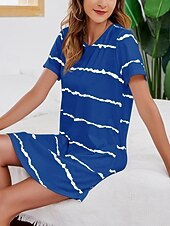 Χαμηλού Κόστους Γυναικεία Νυχτικά &amp; Sleepshirts-Γυναικεία Νυχτικιά Καθημερινό Ανατομικό Ταινία Καθημερινά Σπίτι Κοντομάνικο Στρογγυλή Ψηλή Λαιμόκοψη Θαλασσί Μαύρο Λευκό Κρασί Καλοκαίρι Άνοιξη Κανονικό