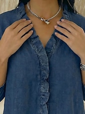 economico Bluse Semplici-Per donna Camicia Estiva Camicia casual Blusa Volant Tinta unica Vacanza Vintage Elegante Manica 3/4 Scollo a V Top Regolari Quotidiano All'aperto Ferie Blu Nero Blu marino Albicocca Grigio Primavera