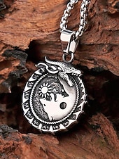 cheap Men's Jewelry-Men's Viking Style Alloy Necklace – Dragon and Wolf Pendant, Yin-Yang Design, Perfect for Casual Everyday Wear