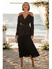 cheap Semi-formal / Cocktail-Two Piece A-Line Ankle Length Wedding Guest Dress Wedding Guest Dresses Elegant Daily Long Sleeve Spaghetti Strap Garden Party Wedding Guest with Strappy