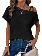 voordelige Effen Blouses-Dames Overhemd Haakwerk Effen Casual Korte mouw Assymmetrisch Normale tops Dagelijks Feestdagen Uitgaan Zwart Wit Blozend Roze Rose Roze Grijs Zomer Lente