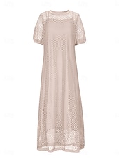 abordables Vestidos de Graduación-Mujer vestido largo vestido largo vestido recortado Vestido de verano Elegante Moda Moderno Exterior Vacaciones Noche Ajuste regular Plano Manga Corta Cuello Barco Negro Blanco Rosa Morado Verano