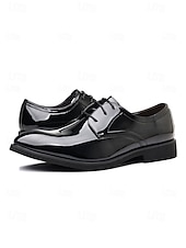 abordables Zapatos Derby-Zapatos de vestir de charol marrón brillante para hombre, elegantes zapatos formales para bodas, ideales para novios, padrinos de boda e invitados a la boda, cómodos y elegantes para ocasiones formales de boda.