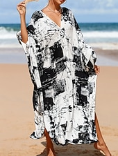 tanie Sukienki w paski i geometryczne-Damskie Sukienka maxi sukienka plażowa Codzienne sukienki Sukienka Boho Cover Up Elegancja Moda Nowoczesny Na zewnątrz Plaża Urlop Luźna Prążki Krótki rękaw W serek Niebieski Czarny Biały Rumiany róż