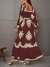 abordables Vestido Boho de Vacaciones-Mujer Vestido maxi Vestido de una línea Vestido de flores Elegante Moda Moderno Exterior Vacaciones Fiesta Ajuste regular Floral Manga Larga Escote Cuadrado Negro Burdeos Marrón Albaricoque Primavera