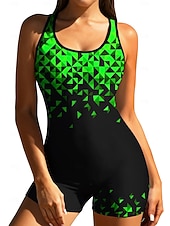 preiswerte One Pieces Rash Guards-Damen Standard Anti UV Shirt Einteiliger Surfanzug Badeanzug Geometrisch Farbblockierung mit integriertem BH Boyleg Kurzes Bein UV Schutz Elastisch Ärmellos Surfen Schnorcheln Wassersport Sommer