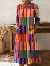 economico Arte &amp; Design Abito-Per donna Abito Midi Tubino Vestito T-Shirt Vacanza Casual Boho Ferie Data Vestibilità regolare Grafico Geometrico Astratto Manica Lunga Girocollo Giallo Rosa Arancione Estate Primavera