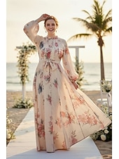preiswerte Semi-formal / Cocktail-Zweiteilig A-Linie Knöchellänge Kleid für Hochzeitsgäste Kleider für Hochzeitsgäste Elegant Täglich Langarm Hoher Ausschnitt Gartenparty Formell mit Blumenmuster