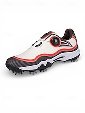 cheap Men's Golf Shoes-Men's Red and White Golf Shoes with Shock Absorption, Comfortable Footwear for Golf &amp; Active Lifestyles