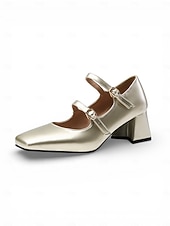 voordelige Mary Jane Pumps-Dames Mary Jane pumps met groene lakleren imitatieleer afwerking – vintage pumps met vierkante neus, dubbele band en gouden gespen, elegante retrostijl uit de jaren 50 voor dagelijks gebruik en