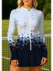 cheap Women's Shirt-Women's Geometric Gradient Tops Sport Shirt Tennis Shirt Tennis Top Long Sleeve Zipper Floral UPF50+ UV Resistant High Elasticity Moisture Wicking Breathable Volleyball Tennis Golf Round Stand Collar