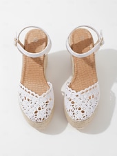 economico sposa-sandali con zeppa espadrillas in pizzo bianco da donna - tacchi a spillo traspiranti all'uncinetto con cinturino alla caviglia - eleganti scarpe da sposa boho per la spiaggia &amp;matrimoni all'estero