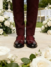 お買い得  僧侶の靴-バックル付きメンズバーガンディパテントレザーモンクシューズ - フォーマルなイベントに最適なエレガントなプロムシューズ