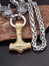 halpa Miesten korut-Miesten viikinkityylinen riipuskaulakoru, metalliseosta sudenpäällä ja Thorin vasaralla, ainutlaatuisia pohjoismaisia koruja arkeen ja juhlaan