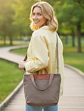 abordables Bolsos de mano y tote-Bolso grande de lona de poliéster para mujer con correa de hombro ajustable, bolso bandolera versátil en varios colores, bolso informal diario para viajes, trabajo y compras.